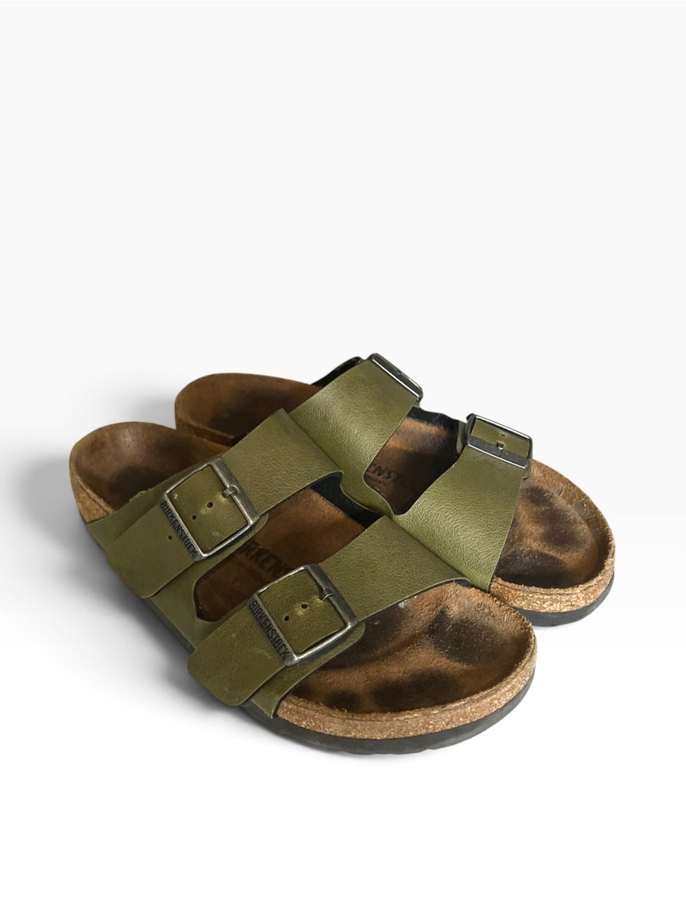 Birkenstock Olive Green Arizona Two Strap Slide Sandals 38, 7 Women’s